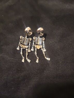 Source Unknown Silver Skeleton Drop Earrings